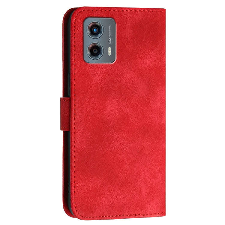 For Motorola Moto G 2023 5G Grid Butterfly Embossed Pattern Leather Phone Case with Lanyard(Red)