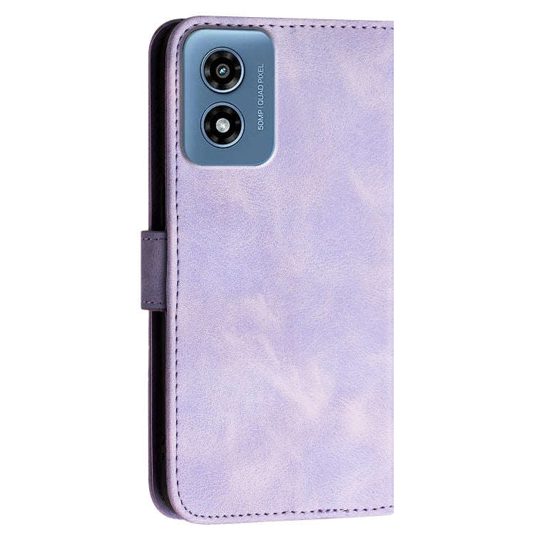 For Motorola Moto G Play 4G 2024 Grid Butterfly Embossed Pattern Leather Phone Case with Lanyard(...