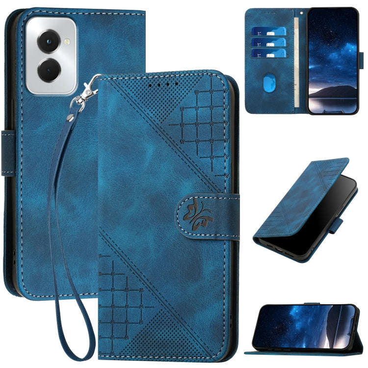 For Motorola Moto G Power 5G 2024 Grid Butterfly Embossed Pattern Leather Phone Case with Lanyard...