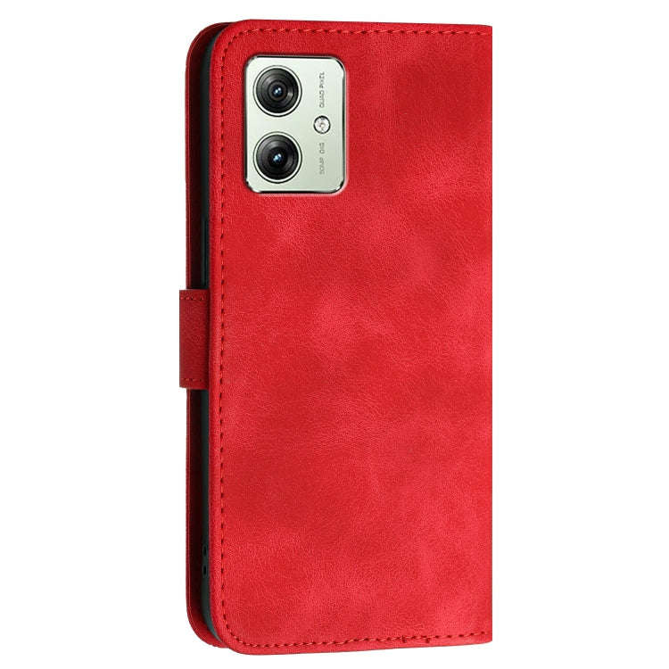 For Motorola Moto G54 5G Global Grid Butterfly Embossed Pattern Leather Phone Case with Lanyard(Red)