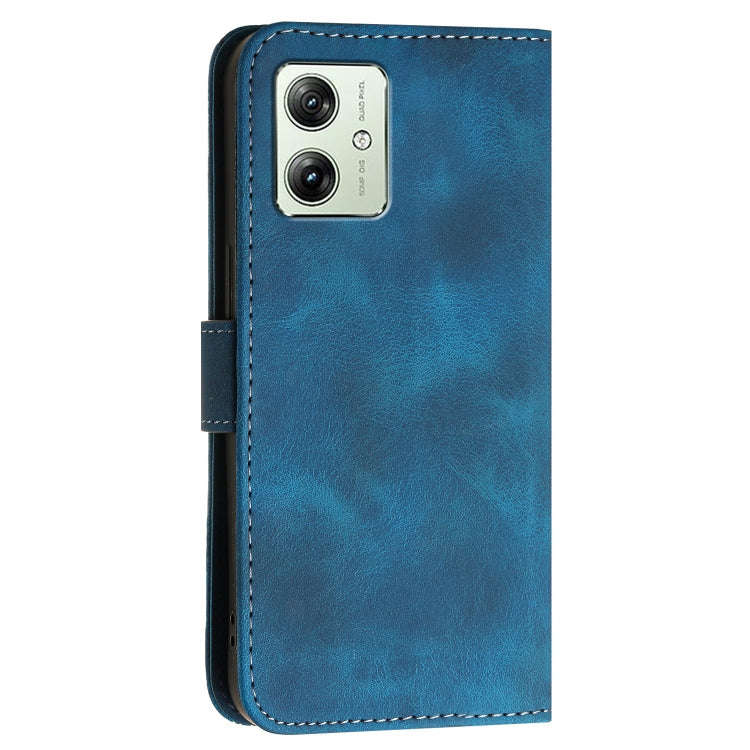 For Motorola Moto G54 Power Grid Butterfly Embossed Pattern Leather Phone Case with Lanyard(Dark ...