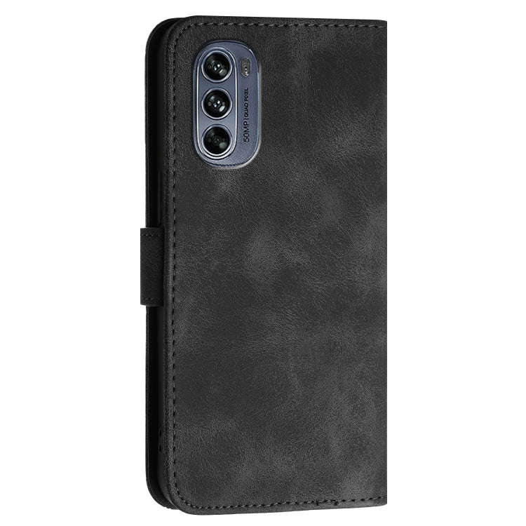 For Motorola Moto G62 5G Grid Butterfly Embossed Pattern Leather Phone Case with Lanyard(Black)