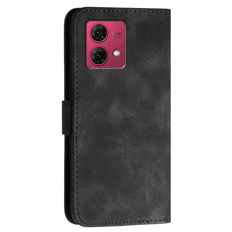 For Motorola Moto G84 5G Grid Butterfly Embossed Pattern Leather Phone Case with Lanyard(Black)