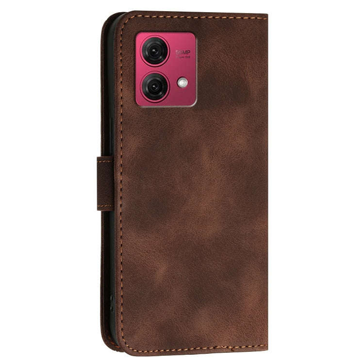 For Motorola Moto G84 5G Grid Butterfly Embossed Pattern Leather Phone Case with Lanyard(Coffee)