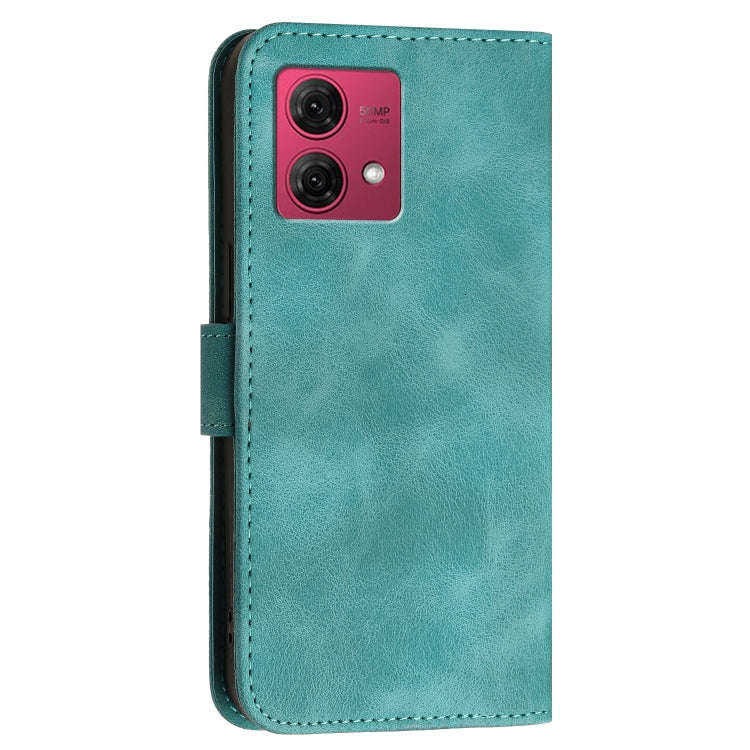 For Motorola Moto G84 5G Grid Butterfly Embossed Pattern Leather Phone Case with Lanyard(Light Blue)