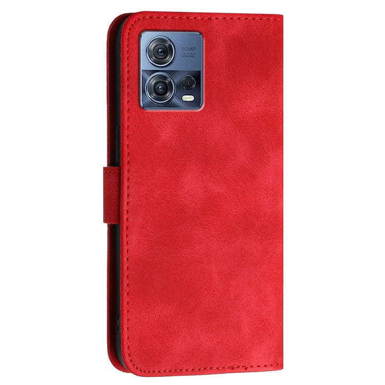For Motorola Edge 30 Fusion 5G Grid Butterfly Embossed Pattern Leather Phone Case with Lanyard(Red)