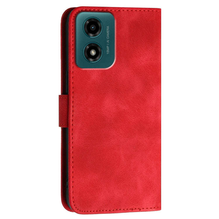For Motorola Moto E14 4G Global Grid Butterfly Embossed Pattern Leather Phone Case with Lanyard(Red)