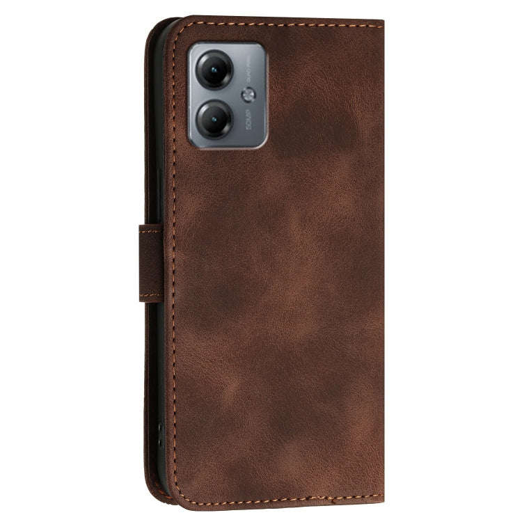 For Motorola Moto G14 Grid Butterfly Embossed Pattern Leather Phone Case with Lanyard(Coffee)
