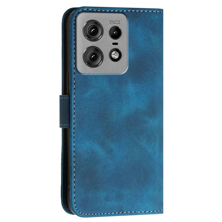 For Motorola Edge 50 Pro 5G Grid Butterfly Embossed Pattern Leather Phone Case with Lanyard(Dark ...