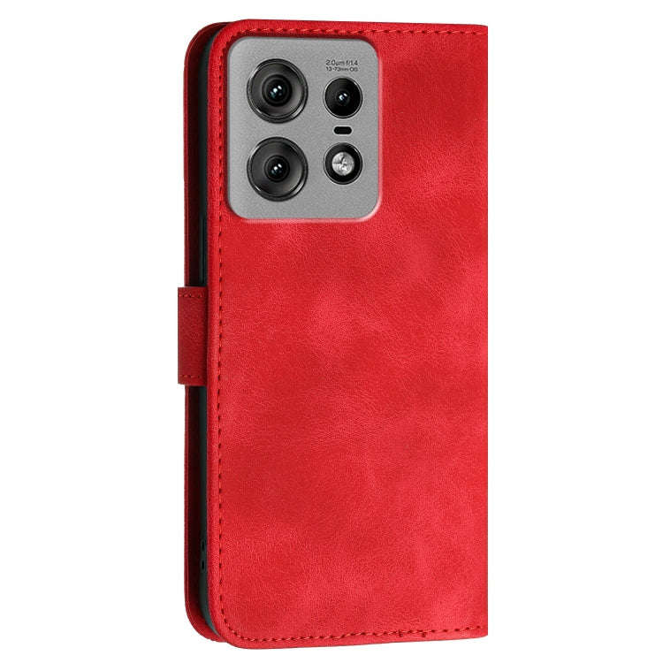 For Motorola Edge 50 Pro 5G Grid Butterfly Embossed Pattern Leather Phone Case with Lanyard(Red)