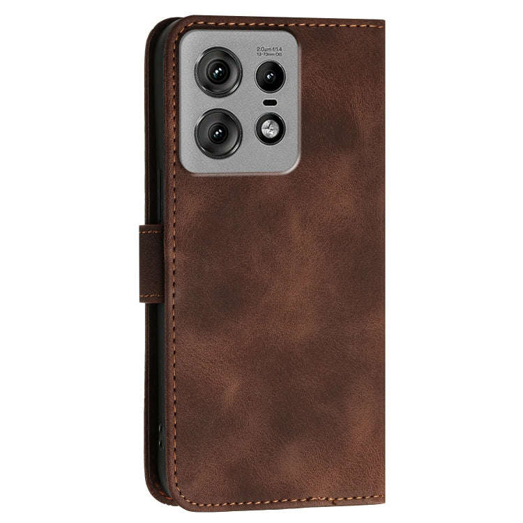 For Motorola Edge 50 Pro 5G Grid Butterfly Embossed Pattern Leather Phone Case with Lanyard(Coffee)