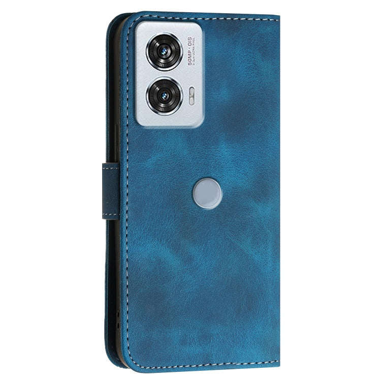 For Motorola Edge 50 Fusion 5G Global Grid Butterfly Embossed Pattern Leather Phone Case with Lan...