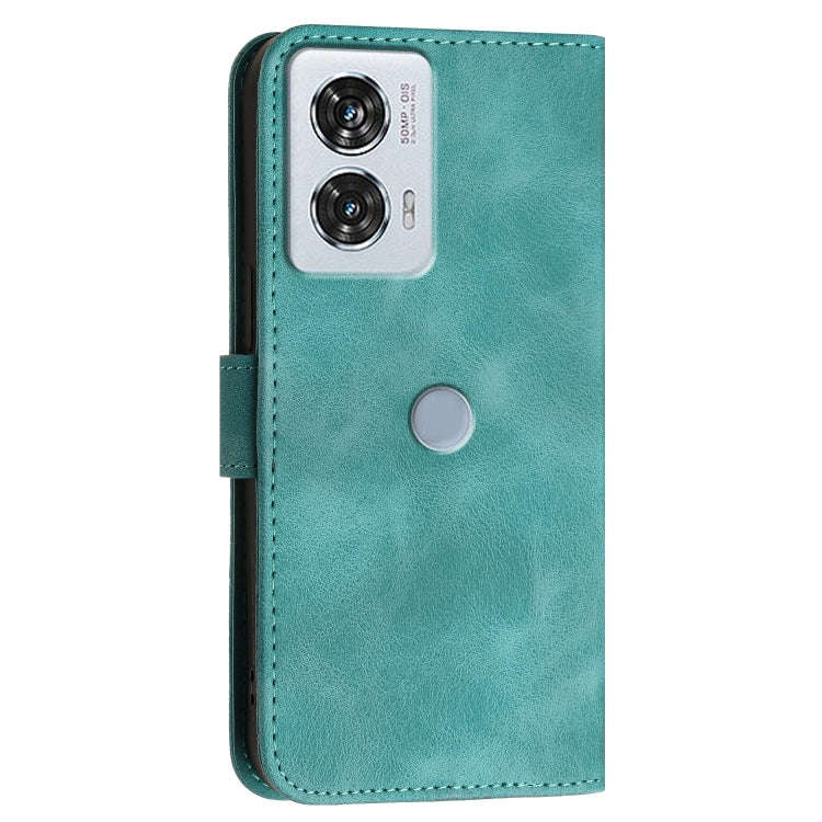 For Motorola Edge 50 Fusion 5G Global Grid Butterfly Embossed Pattern Leather Phone Case with Lan...