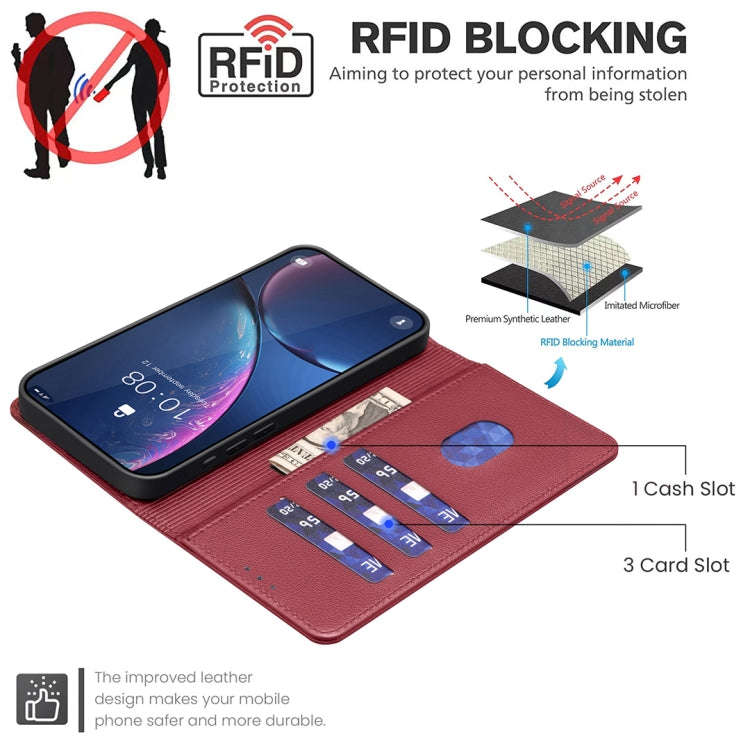 For Honor X6b Litchi Texture RFID Anti-theft Leather Phone Case(Red)
