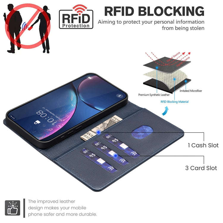For Honor X6b Litchi Texture RFID Anti-theft Leather Phone Case(Blue)