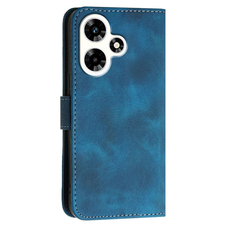 For Infinix Hot 30i Grid Butterfly Embossed Pattern Leather Phone Case with Lanyard(Dark Blue)