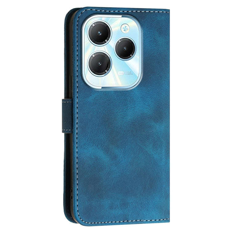 For Infinix Hot 40 Pro 4G Grid Butterfly Embossed Pattern Leather Phone Case with Lanyard(Dark Blue)
