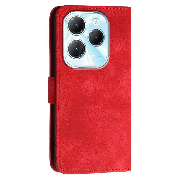 For Infinix Hot 40 Pro 4G Grid Butterfly Embossed Pattern Leather Phone Case with Lanyard(Red)