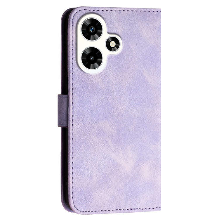 For Infinix Hot 30 Grid Butterfly Embossed Pattern Leather Phone Case with Lanyard(Light Purple)