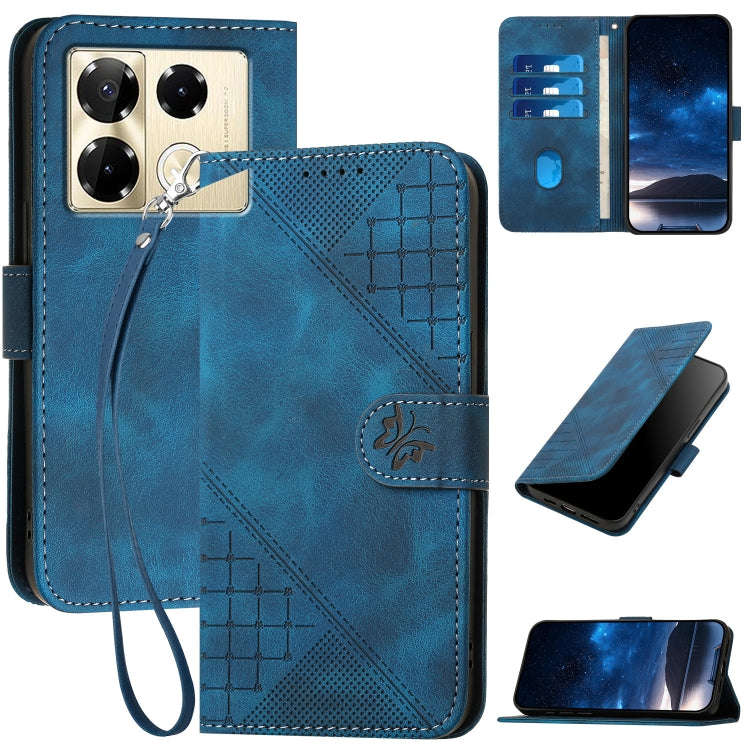 For Infinix Note 40 Pro 4G / 5G Grid Butterfly Embossed Pattern Leather Phone Case with Lanyard(D...