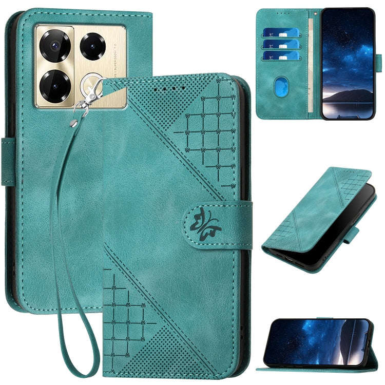 For Infinix Note 40 Pro 4G / 5G Grid Butterfly Embossed Pattern Leather Phone Case with Lanyard(L...