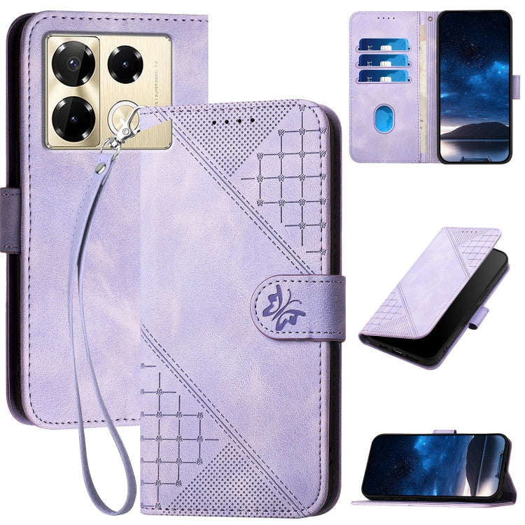 For Infinix Note 40 Pro 4G / 5G Grid Butterfly Embossed Pattern Leather Phone Case with Lanyard(L...