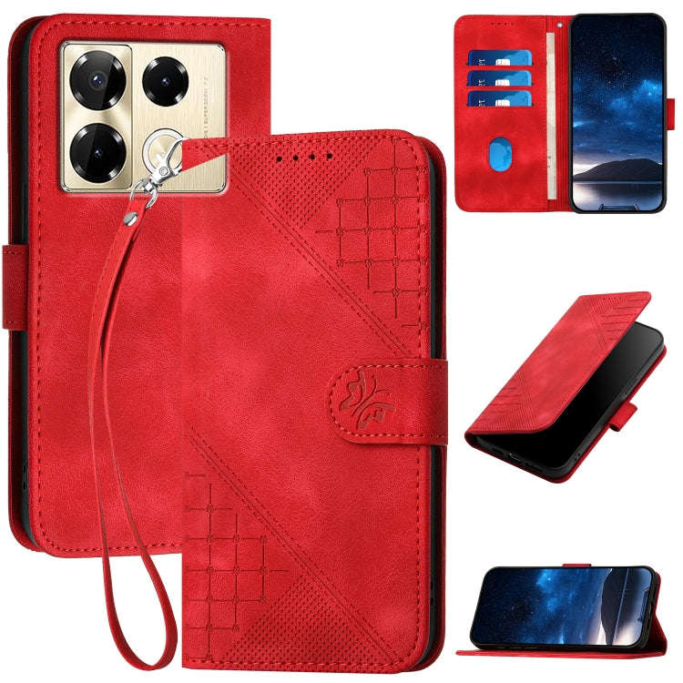 For Infinix Note 40 Pro+ 5G Grid Butterfly Embossed Pattern Leather Phone Case with Lanyard(Red)