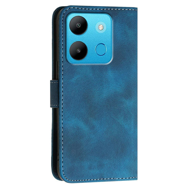 For Infinix Smart 7 Global Grid Butterfly Embossed Pattern Leather Phone Case with Lanyard(Dark B...