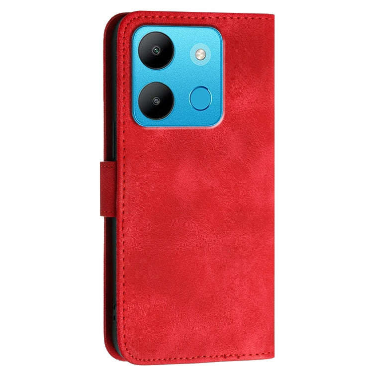 For Infinix Smart 7 Global Grid Butterfly Embossed Pattern Leather Phone Case with Lanyard(Red)