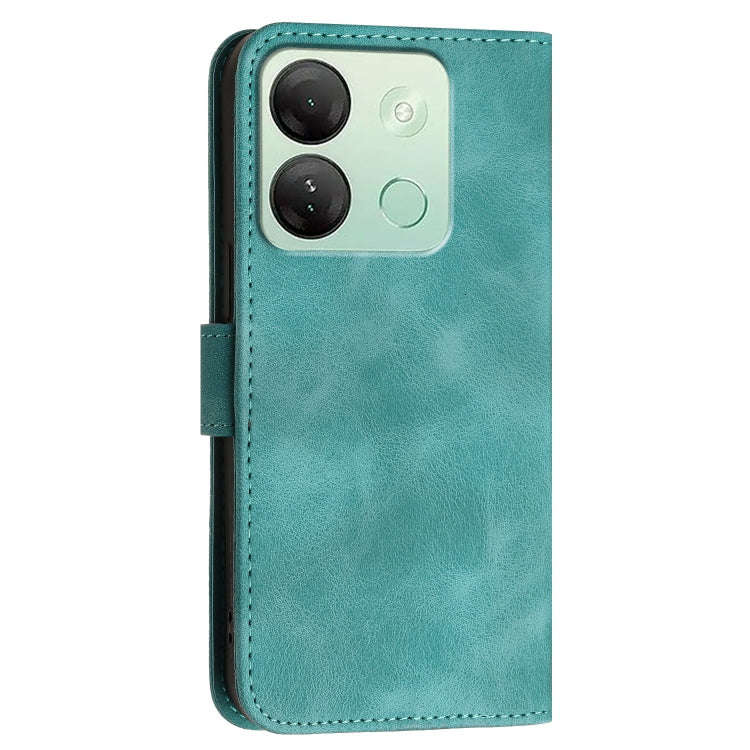 For Infinix Smart 7 HD Grid Butterfly Embossed Pattern Leather Phone Case with Lanyard(Light Blue)