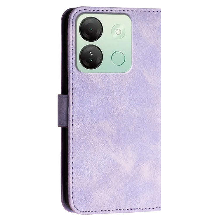 For Infinix Smart 7 HD Grid Butterfly Embossed Pattern Leather Phone Case with Lanyard(Light Purple)