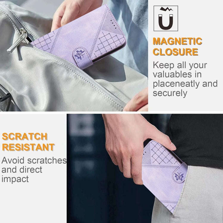 For Infinix Smart 7 HD Grid Butterfly Embossed Pattern Leather Phone Case with Lanyard(Light Purple)