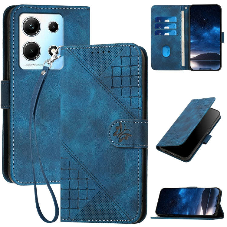 For Infinix Note 30 4G Grid Butterfly Embossed Pattern Leather Phone Case with Lanyard(Dark Blue)
