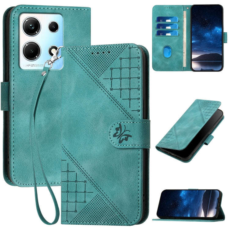 For Infinix Note 30 4G Grid Butterfly Embossed Pattern Leather Phone Case with Lanyard(Light Blue)