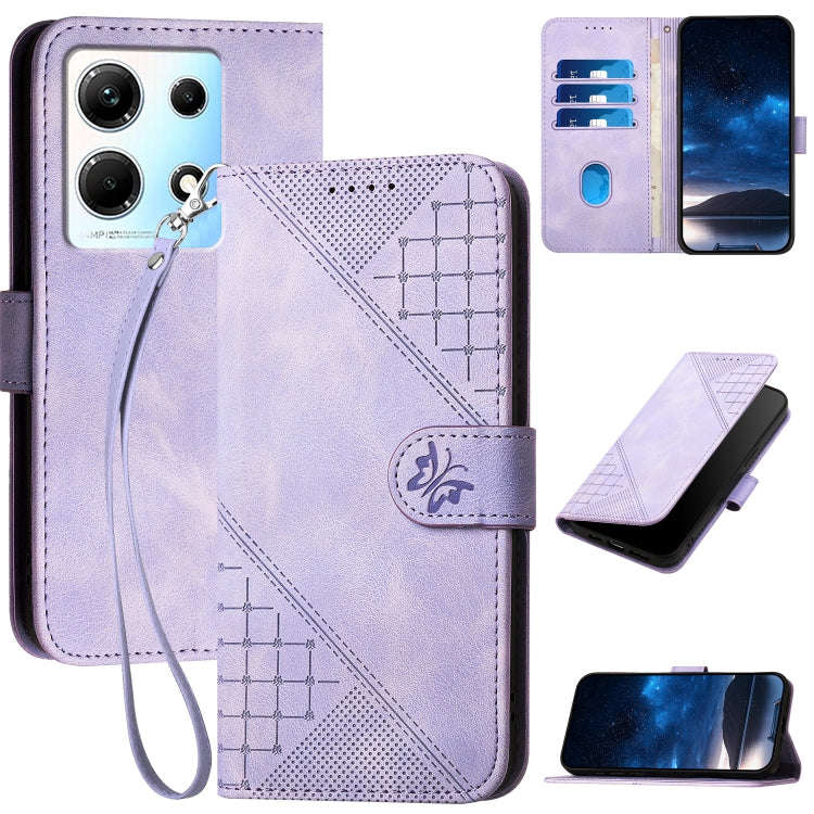 For Infinix Note 30 4G Grid Butterfly Embossed Pattern Leather Phone Case with Lanyard(Light Purple)