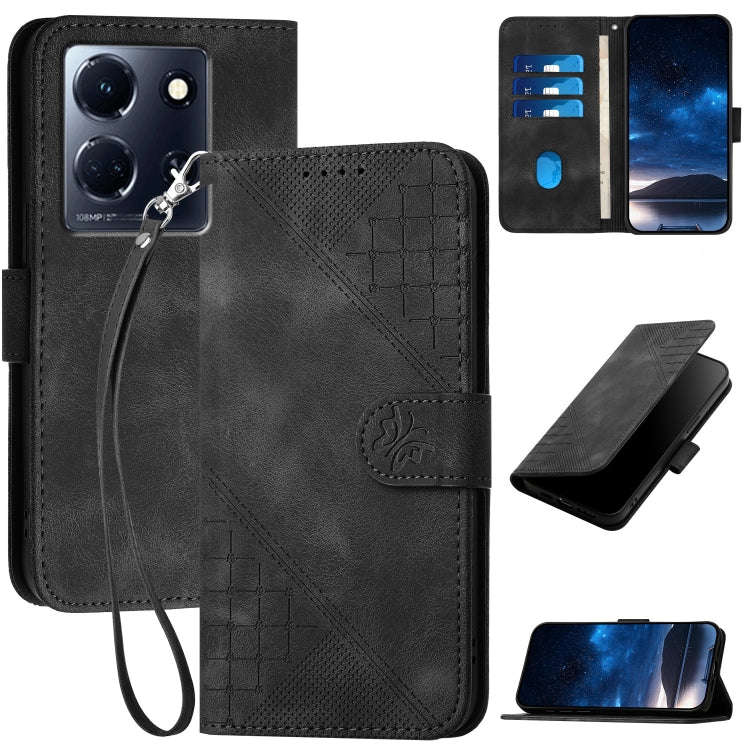 For Infinix Note 30 5G Grid Butterfly Embossed Pattern Leather Phone Case with Lanyard(Black)
