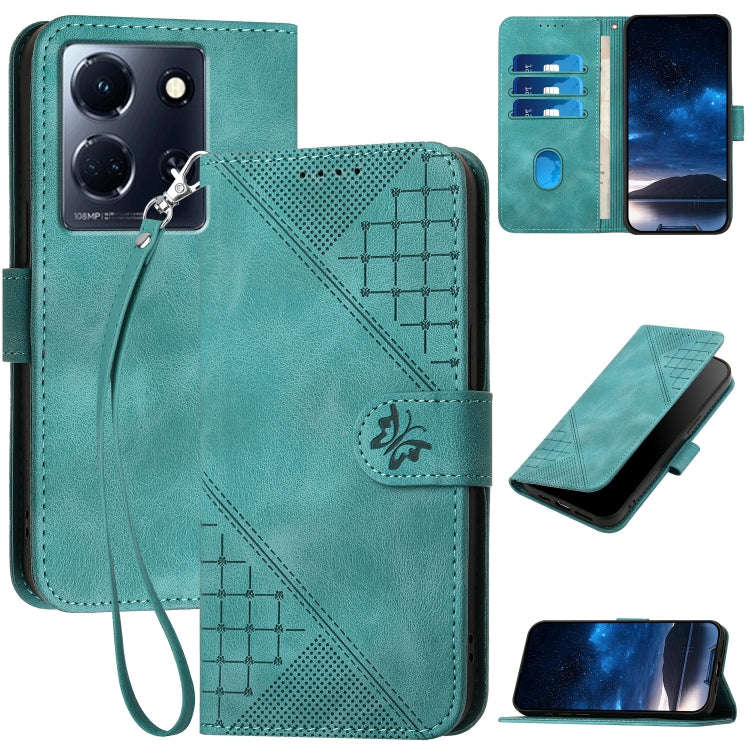 For Infinix Note 30 5G Grid Butterfly Embossed Pattern Leather Phone Case with Lanyard(Light Blue)