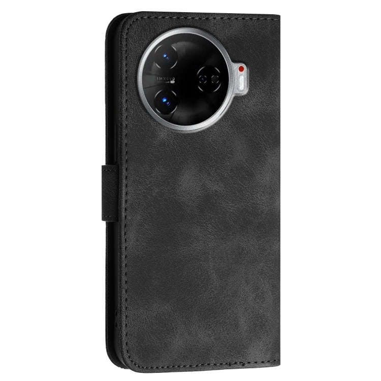 For Tecno Camon 30 Pro 5G Grid Butterfly Embossed Pattern Leather Phone Case with Lanyard(Black)
