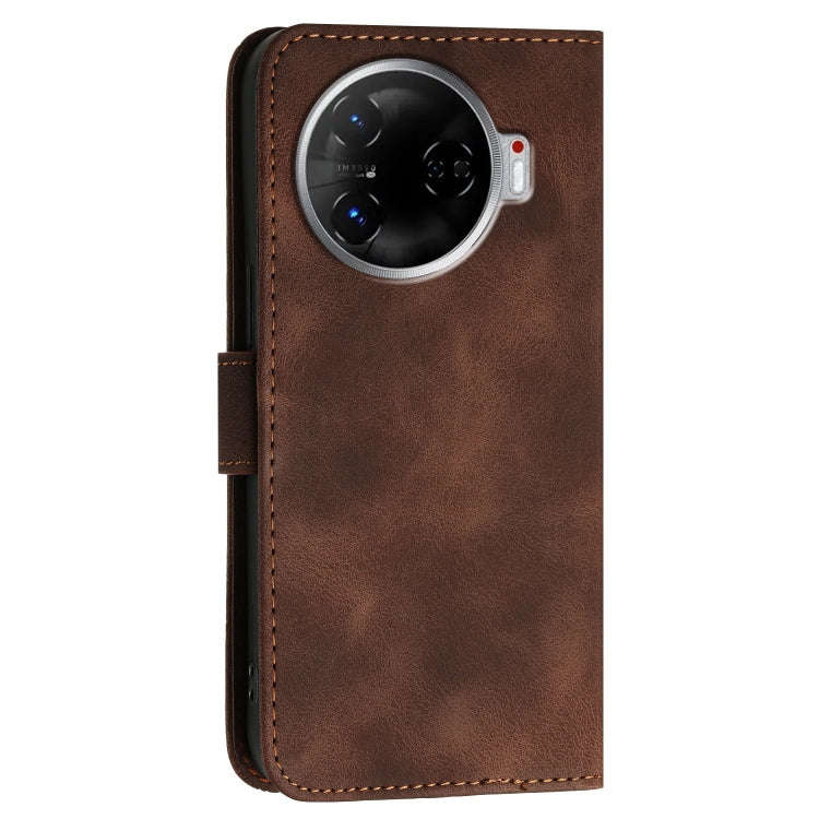 For Tecno Camon 30 Pro 5G Grid Butterfly Embossed Pattern Leather Phone Case with Lanyard(Coffee)