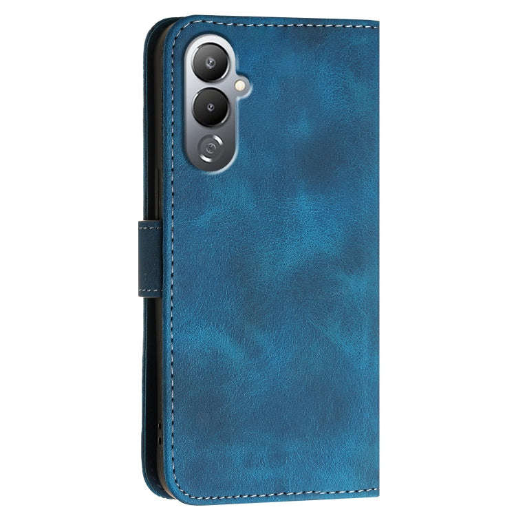 For Tecno Pova 4 Grid Butterfly Embossed Pattern Leather Phone Case with Lanyard(Dark Blue)