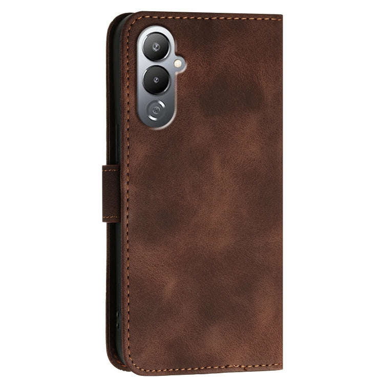 For Tecno Pova 4 Grid Butterfly Embossed Pattern Leather Phone Case with Lanyard(Coffee)