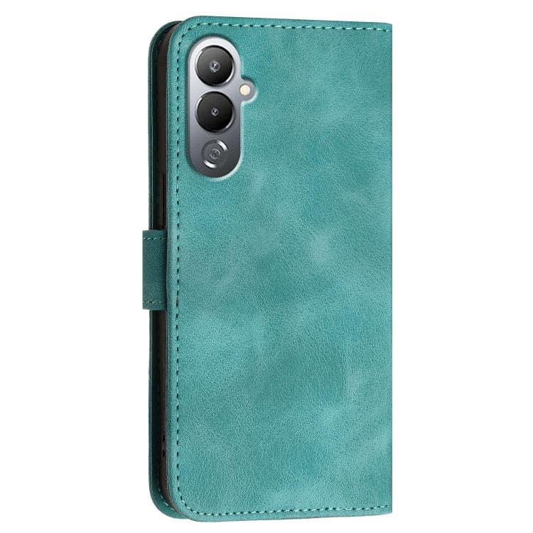 For Tecno Pova 4 Grid Butterfly Embossed Pattern Leather Phone Case with Lanyard(Light Blue)