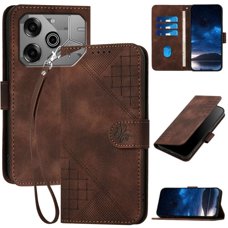 For Tecno Pova 6 5G / 6 Pro 5G Grid Butterfly Embossed Pattern Leather Phone Case with Lanyard(Co...