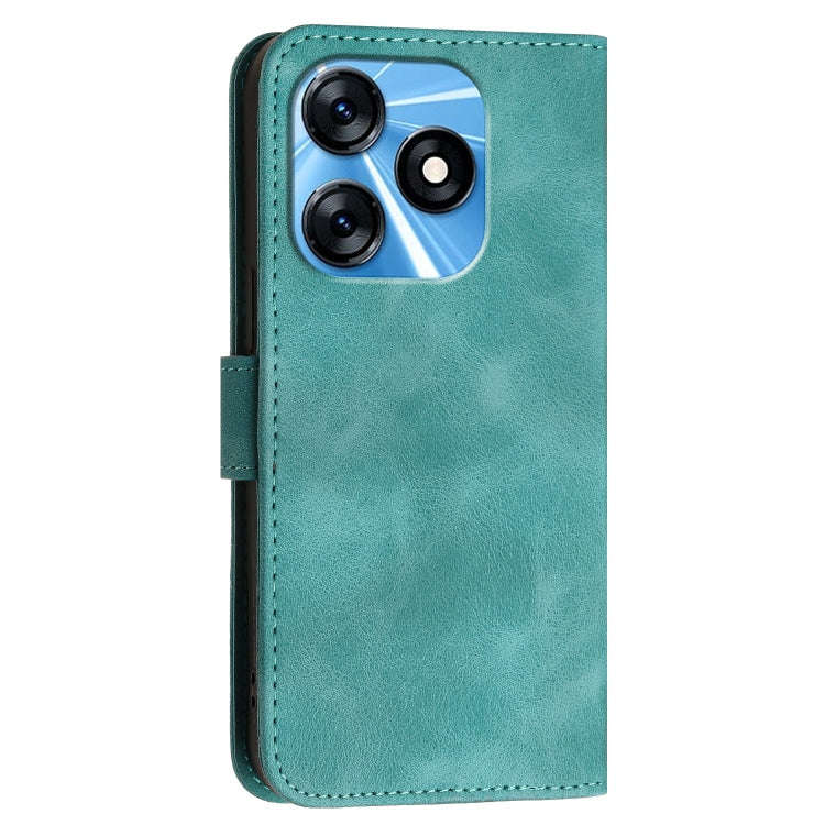 For Tecno Spark 10 4G Grid Butterfly Embossed Pattern Leather Phone Case with Lanyard(Light Blue)