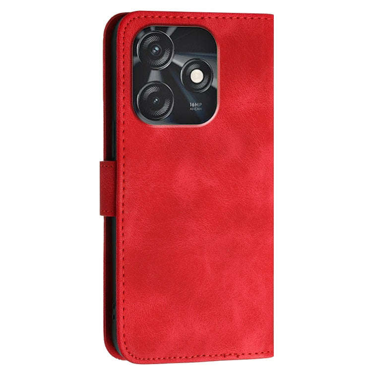 For Tecno Spark 10C Grid Butterfly Embossed Pattern Leather Phone Case with Lanyard(Red)