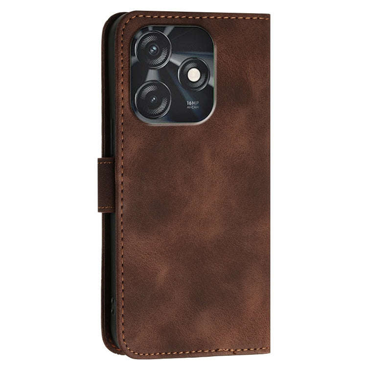 For Tecno Spark 10C Grid Butterfly Embossed Pattern Leather Phone Case with Lanyard(Coffee)