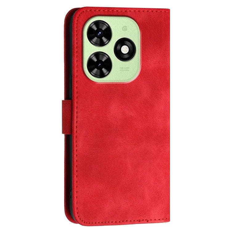 For Tecno Spark Go 2024 4G Grid Butterfly Embossed Pattern Leather Phone Case with Lanyard(Red)