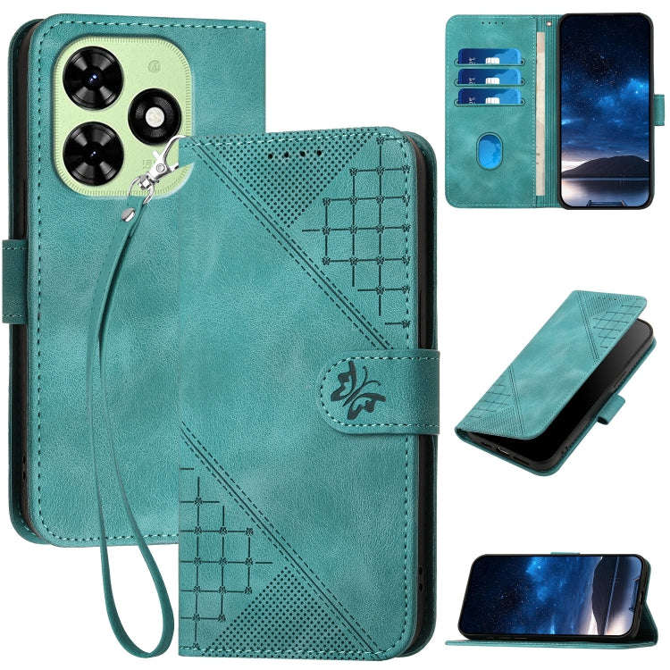For Tecno Spark Go 2024 4G Grid Butterfly Embossed Pattern Leather Phone Case with Lanyard(Light ...