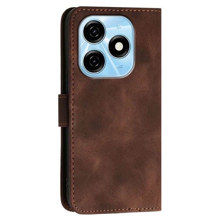 For Tecno Pop 8 4G Grid Butterfly Embossed Pattern Leather Phone Case with Lanyard(Coffee)