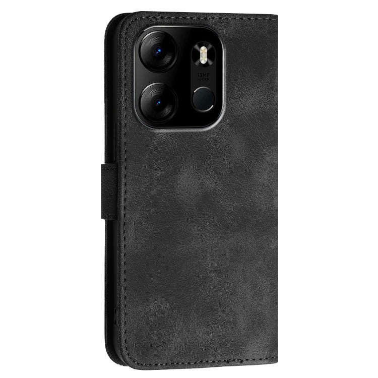 For Tecno Pop 7 / 7 Pro Grid Butterfly Embossed Pattern Leather Phone Case with Lanyard(Black)